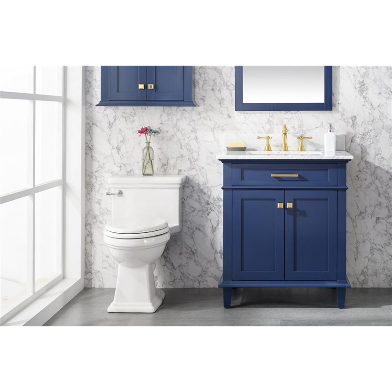 30" Haven Vanity with Single Sink and Carrara Marble Top in Blue Finish - I58423340465