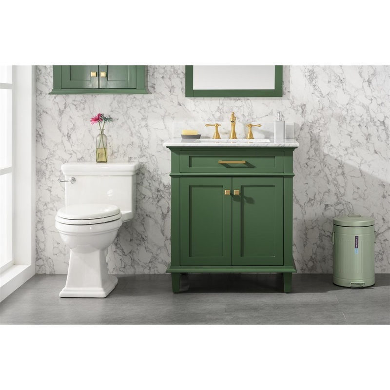 30" Haven Vanity with Single Sink and Carrara Marble Top in Vogue Green Finish - I58423340466