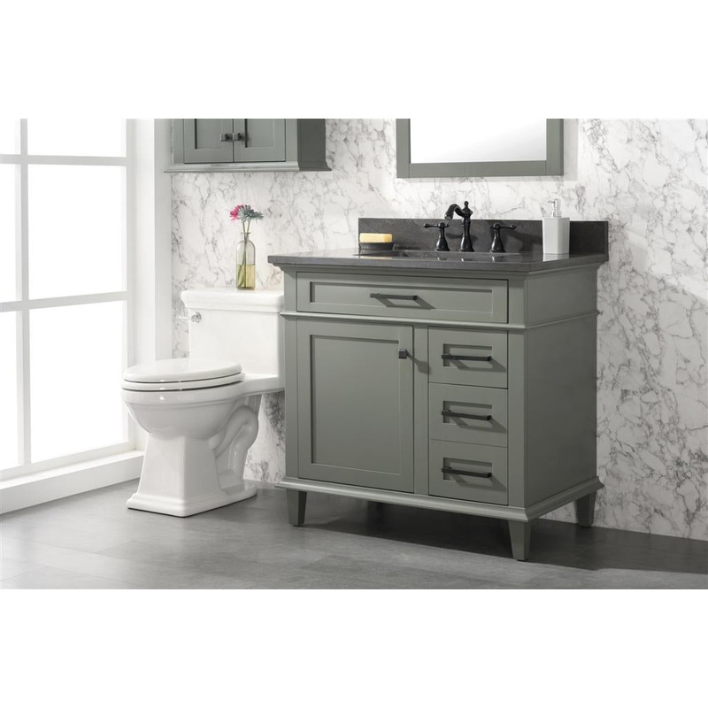 36" Haven Vanity with Single Sink and Blue Limestone Top in Pewter Green Finish - I58423340472