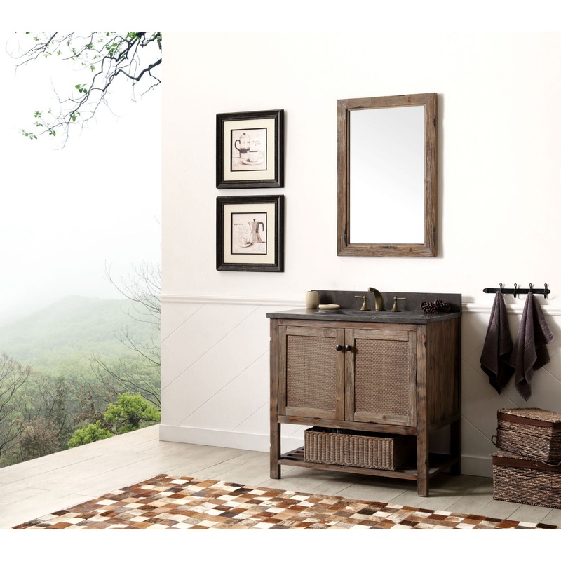 36" Rustic Rattan Single Sink Bathroom Vanity with Stone Top - I58423340471