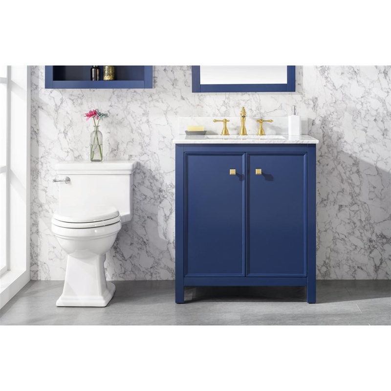 30" Bainbridge Vanity with Single Sink and Carrara Marble Top in Blue Finish - I58423340211