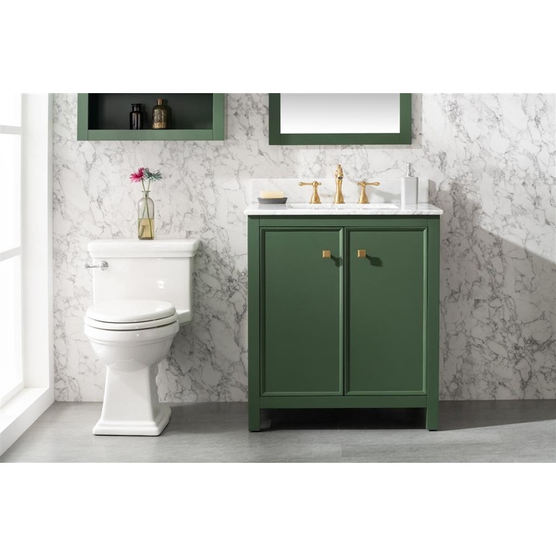 30" Bainbridge Vanity with Single Sink and Carrara Marble Top in Vogue Green Finish - I58423340213