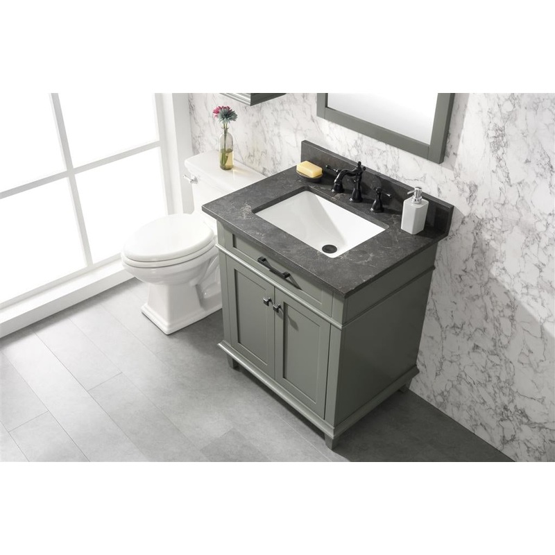 30" Haven Vanity with Single Sink and Blue Limestone Top in Pewter Green Finish - I58423340236