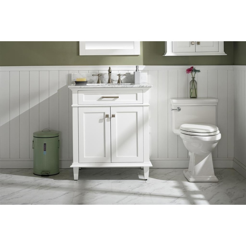 30" Haven Vanity with Single Sink and Carrara Marble Top in White Finish - I58423340235