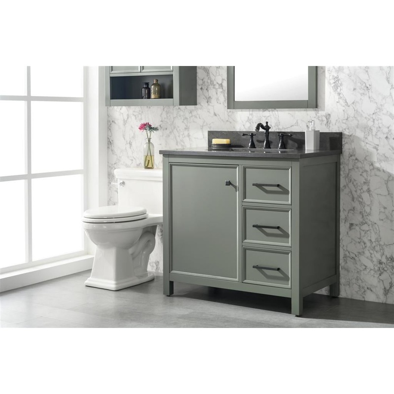 36" Bainbridge Vanity with Single Sink and Blue Limestone Top in Pewter Green Finish - I58423340208