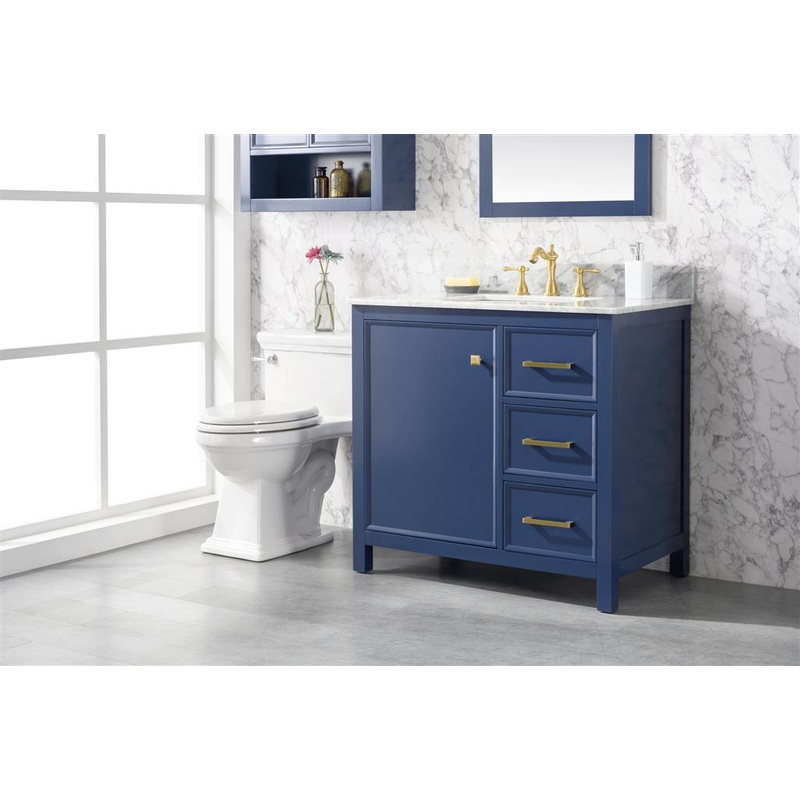 36" Bainbridge Vanity with Single Sink and Carrara Marble Top in Blue Finish - I58423340207