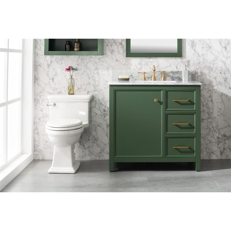 36" Bainbridge Vanity with Single Sink and White Carrara Marble Top in Vogue Green Finish - I58423340209