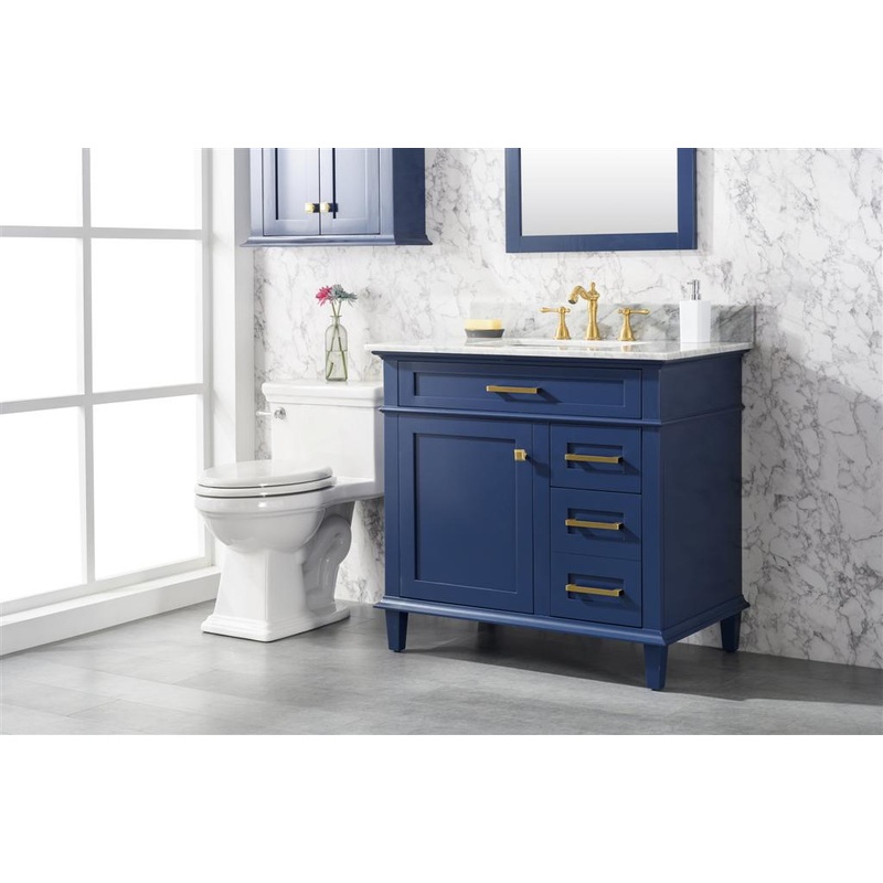 36" Haven Vanity with Single Sink and Carrara Marble Top in Blue Finish - I58423340232