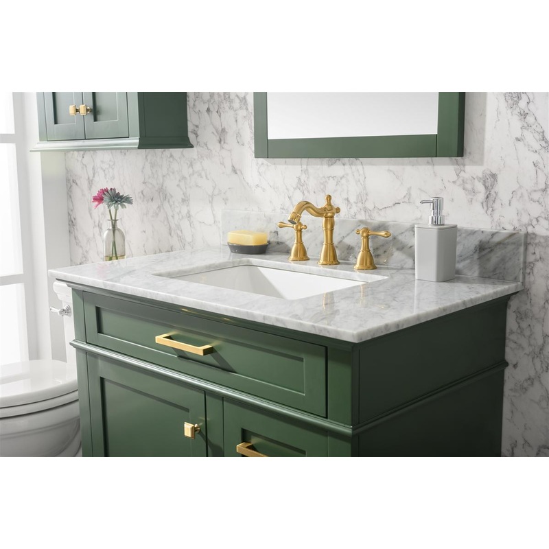 36" Haven Vanity with Single Sink and Carrara Marble Top in Vogue Green Finish - I58423340233