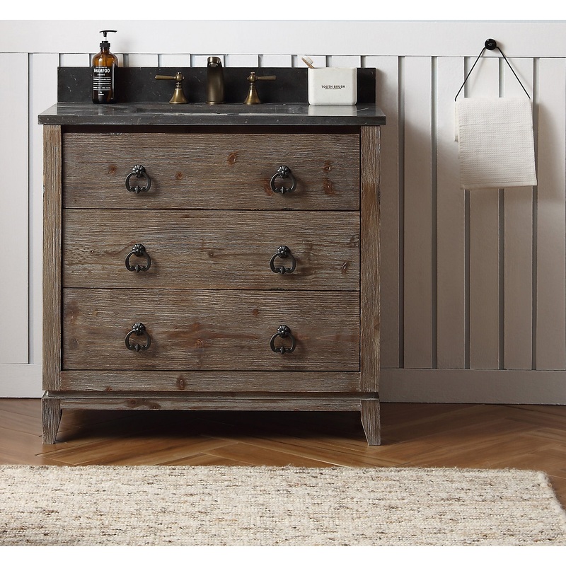 36" Motley Rustic Fir Bath Vanity with Moon Stone Marble Top - I58423340188