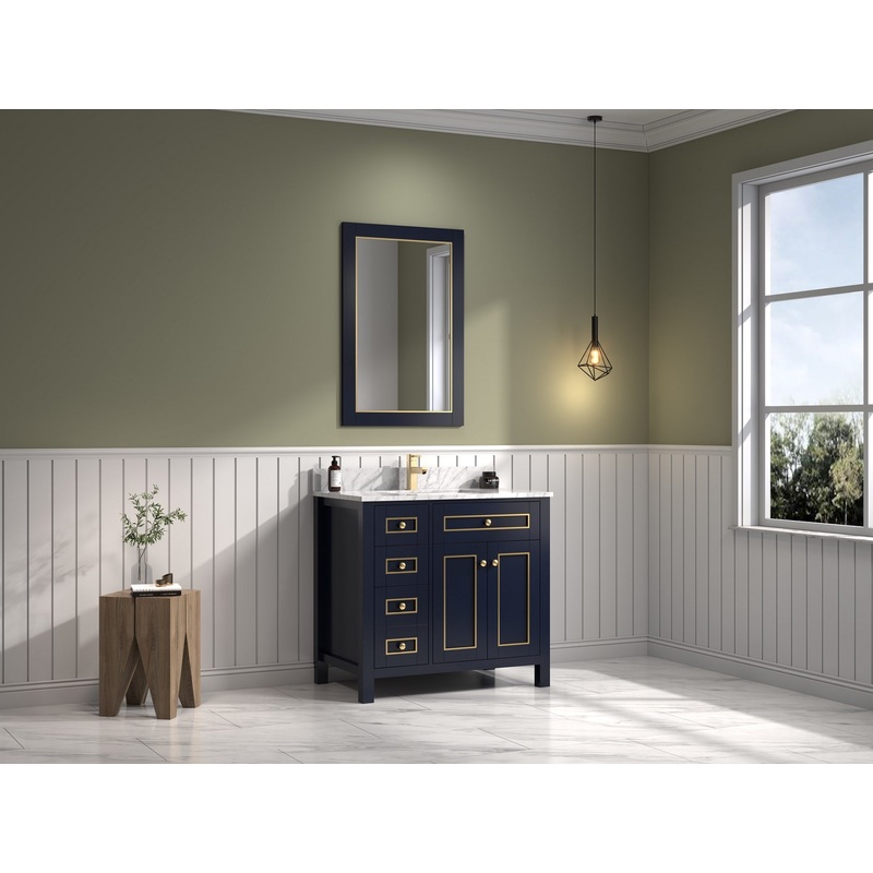 36" Willow Vanity with Single Sink and Carrara Marble Top in Navy Blue - I58423340244