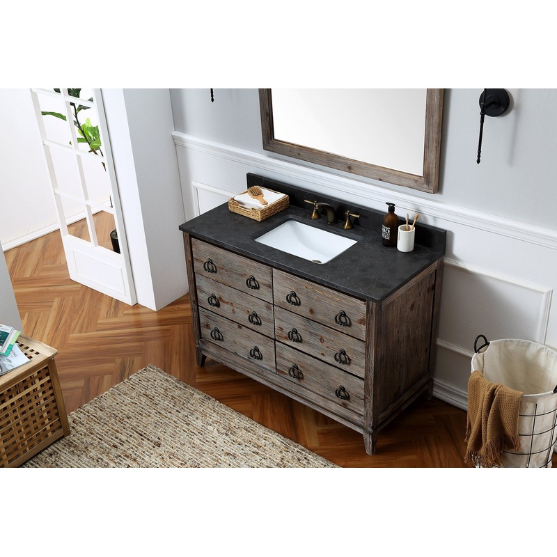 48" Motley Rustic Fir Bath Vanity with Moon Stone Marble Top - I58423340189