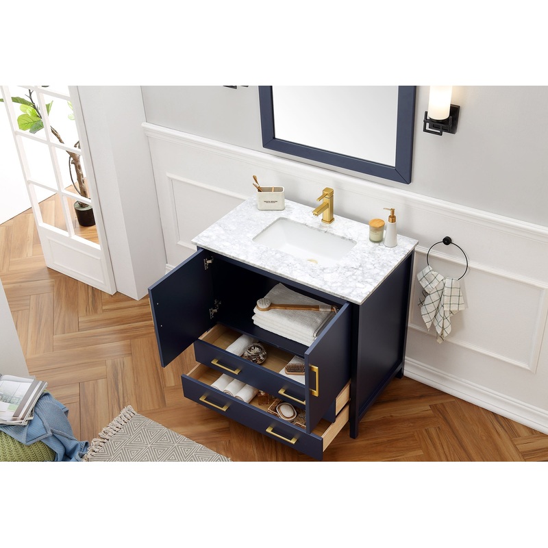 Leidesdorff 36" Single Bathroom Vanity Set with Mirror in Blue - I58423340197