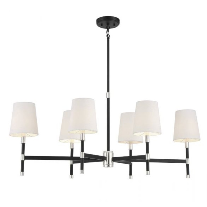 Brody 6-Light Linear Chandelier in Matte Black with Polished Nickel Accents - I58423339684