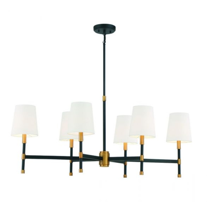 Brody 6-Light Linear Chandelier in Matte Black with Warm Brass Accents - I58423339687