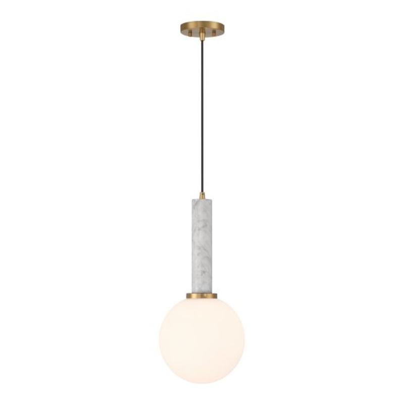 Callaway 1-Light Pendant in White Marble with Warm Brass - I58423339675