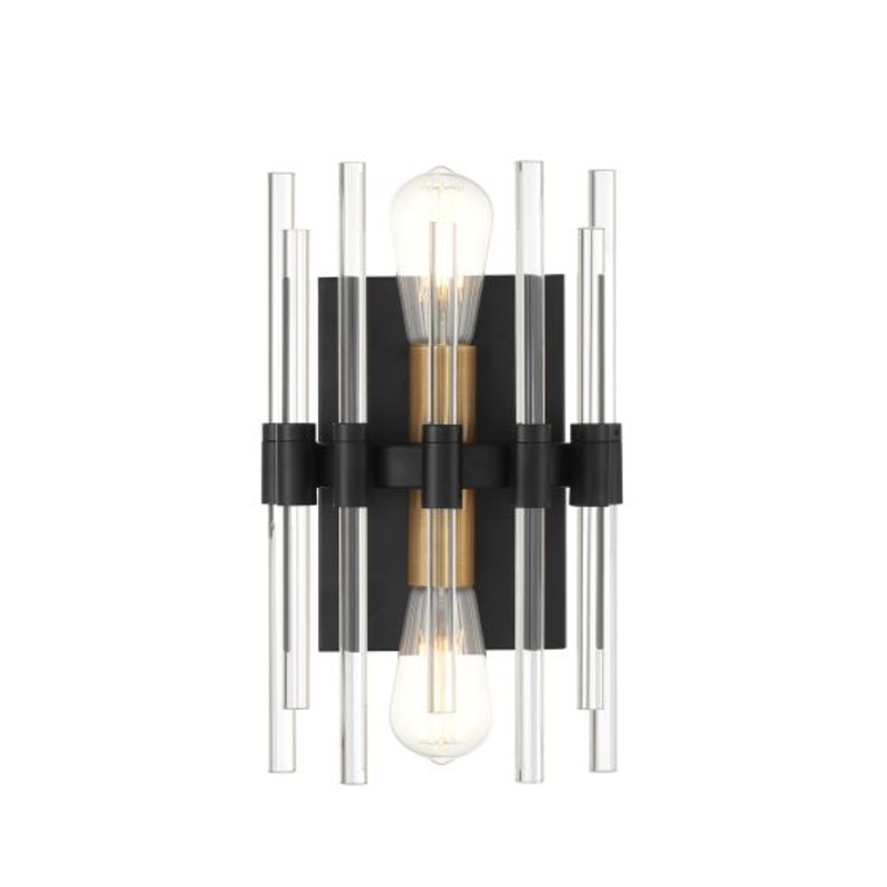 Santiago 2-Light Wall Sconce in Matte Black with Warm Brass Accents - I58423339762