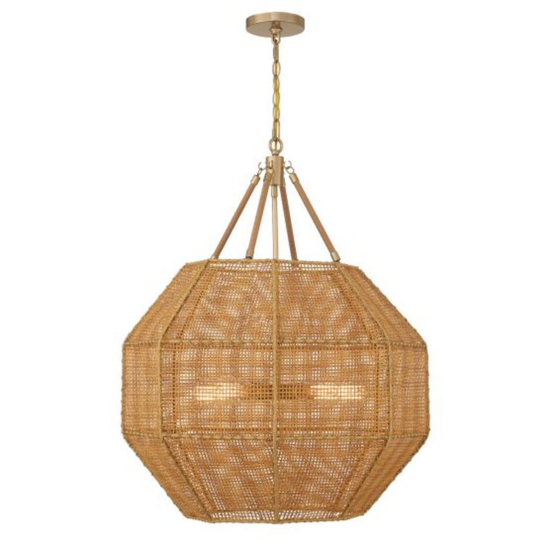 Selby 5-Light Pendant in Burnished Brass and Rattan - I58423339661