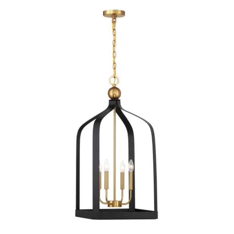 Sheffield 4-Light Pendant in Matte Black with Warm Brass Accents - I58423339669