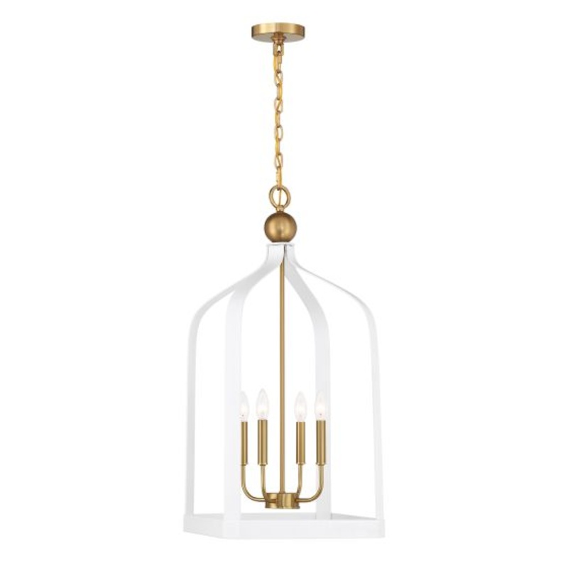 Sheffield 4-Light Pendant in White with Warm Brass Accents - I58423339677