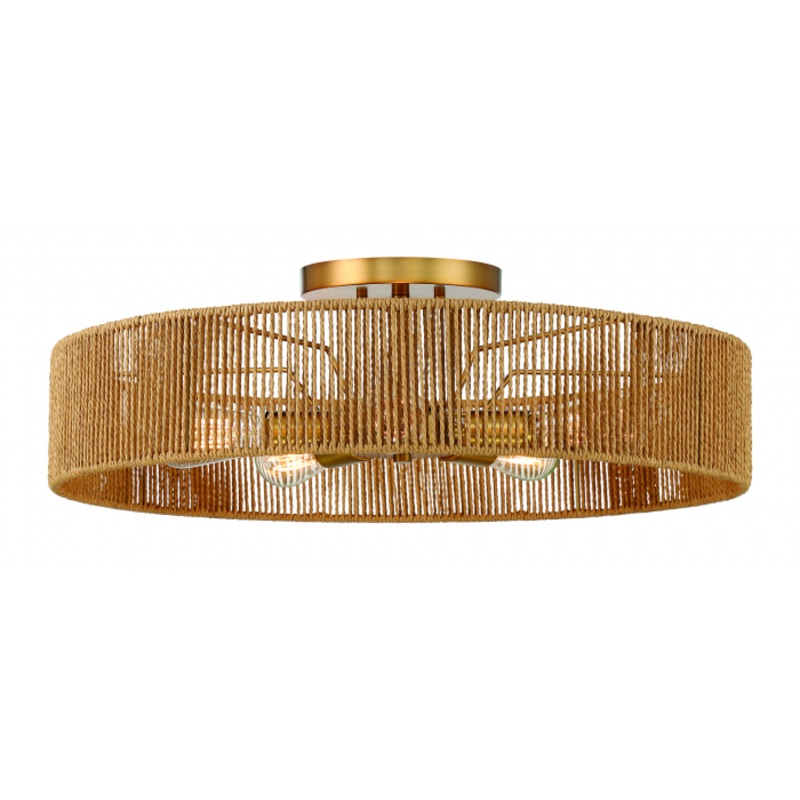 Ashe 5-Light Ceiling Light in Warm Brass and Rope - I58423339438
