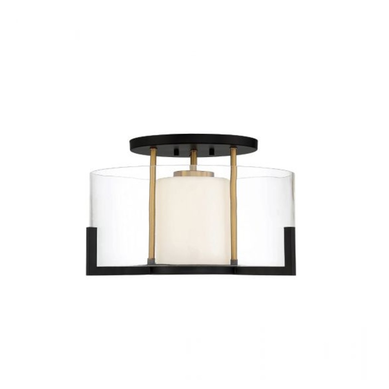 Eaton 1-Light Ceiling Light in Matte Black with Warm Brass Accents - I58423339425