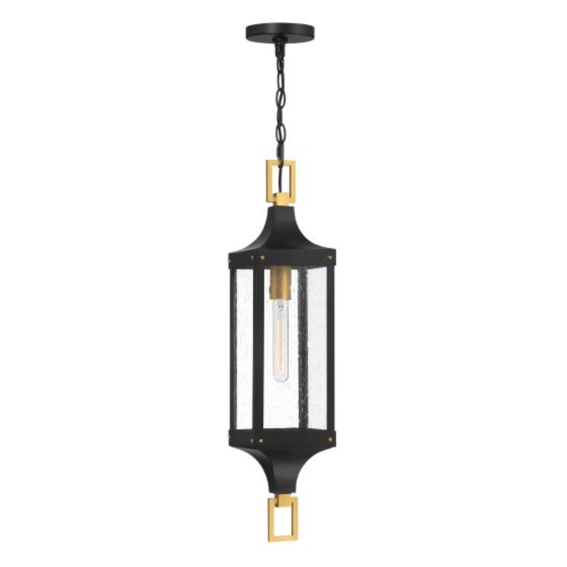 Glendale 1-Light Outdoor Hanging Lantern in Matte Black and Weathered Brushed Brass - I58423339466