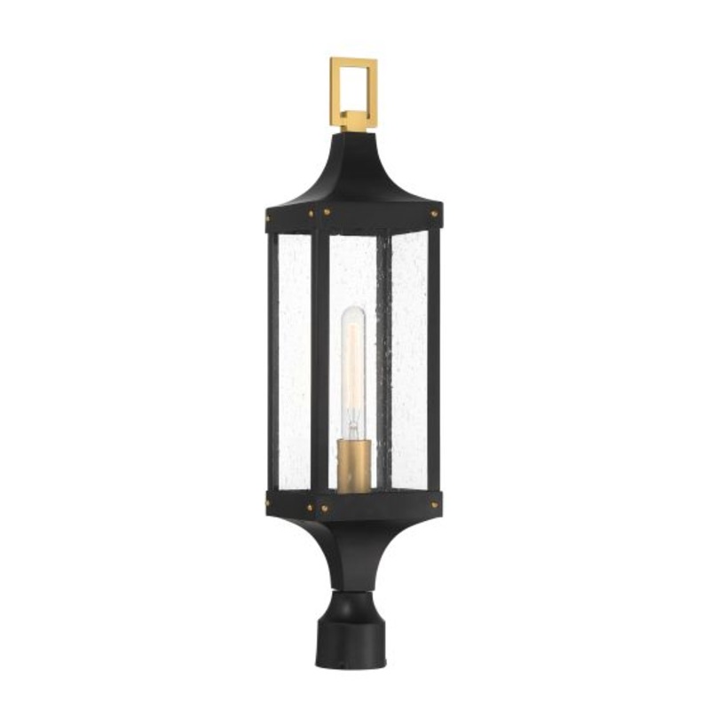 Glendale 1-Light Outdoor Post Lantern in Matte Black and Weathered Brushed Brass - I58423339469