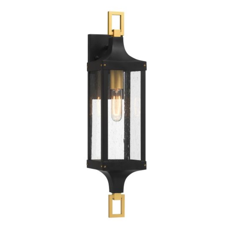 Glendale 1-Light Outdoor Wall Lantern in Matte Black and Weathered Brushed Brass - I58423339468
