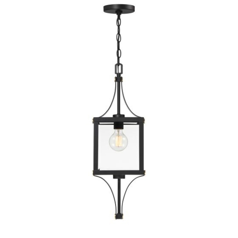 Raeburn 1-Light Outdoor Hanging Lantern in Matte Black and Weathered Brushed Brass - I58423339463