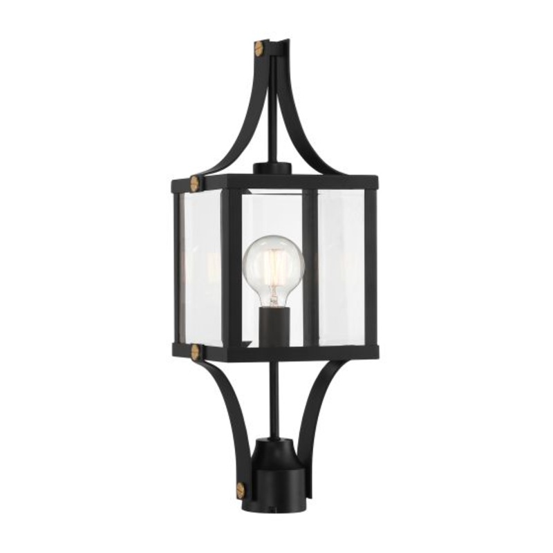 Raeburn 1-Light Outdoor Post Lantern in Matte Black and Weathered Brushed Brass - I58423339460