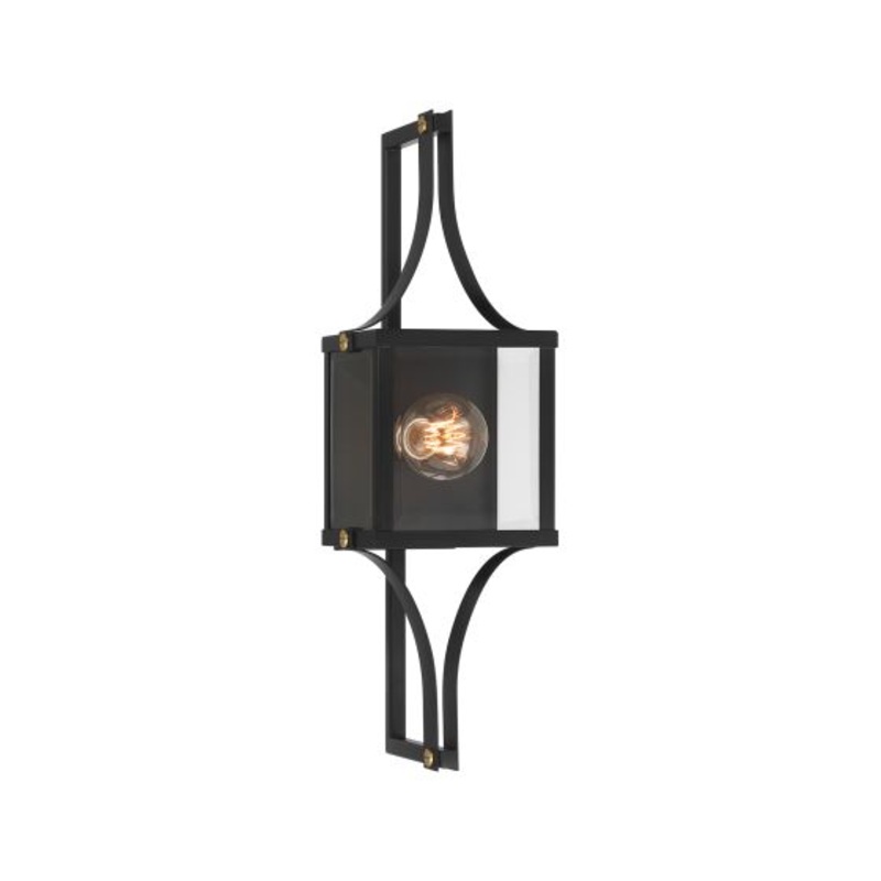 Raeburn 1-Light Outdoor Wall Lantern in Matte Black and Weathered Brushed Brass - I58423339465