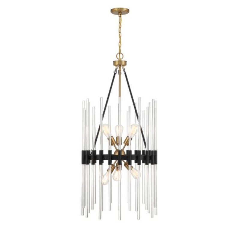 Santiago 6-Light Pendant in Matte Black with Warm Brass Accents - I58423339557
