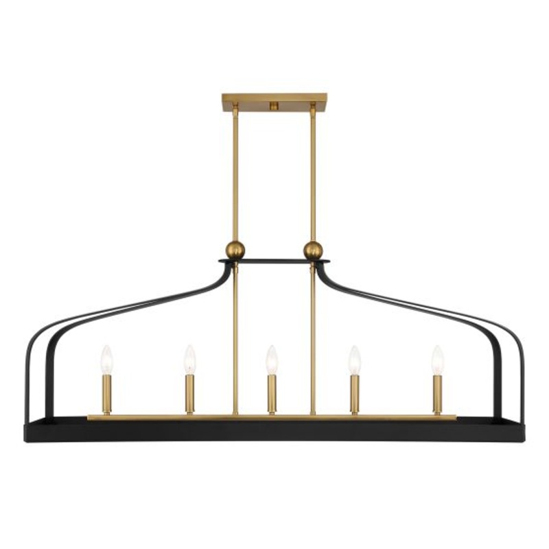 Sheffield 5-Light Linear Chandelier in Matte Black with Warm Brass Accents - I58423339462