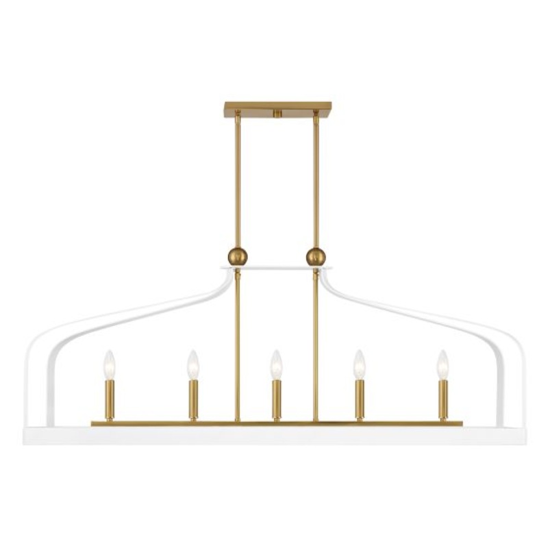 Sheffield 5-Light Linear Chandelier in White with Warm Brass Accents - I58423339461