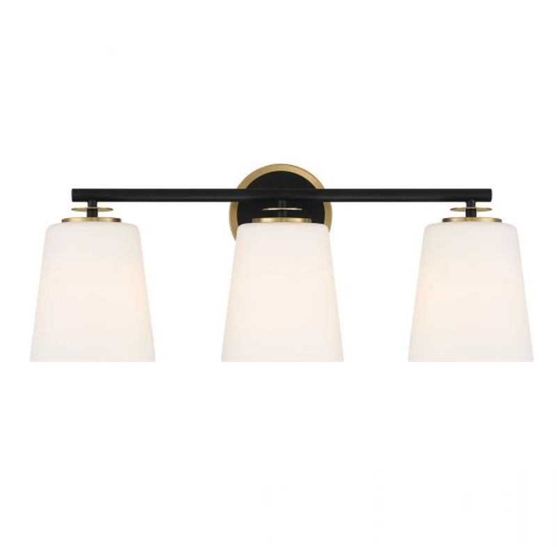 3-Light Bathroom Vanity Light in Matte Black and Natural Brass - I58423339248