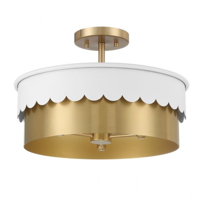 3-Light Ceiling Light in White and Natural Brass - I58423339303