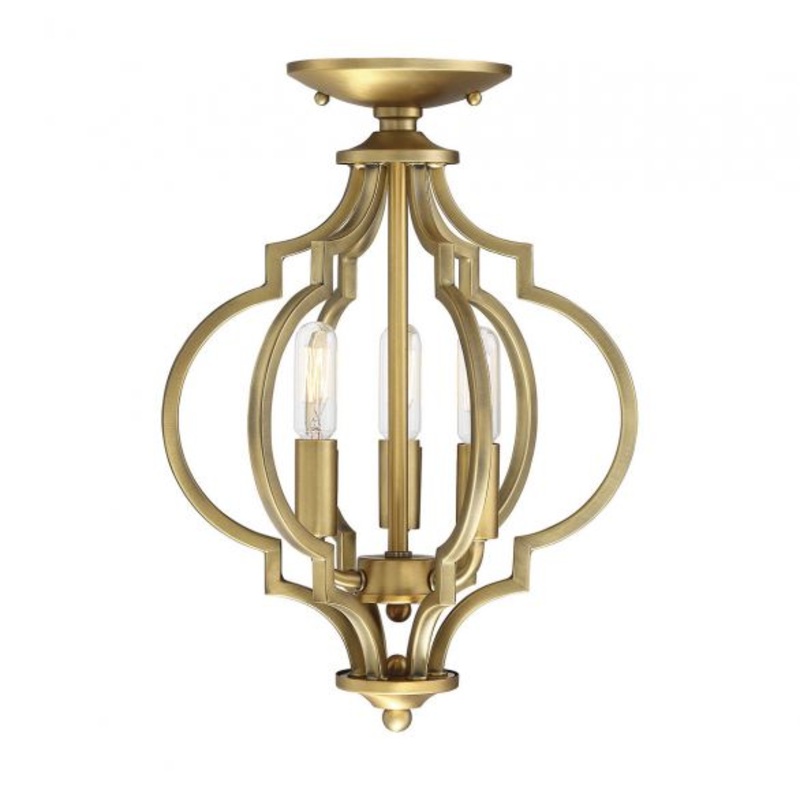 3-Light Convertible Semi-Flush or Pendant in Natural Brass - I58423339238