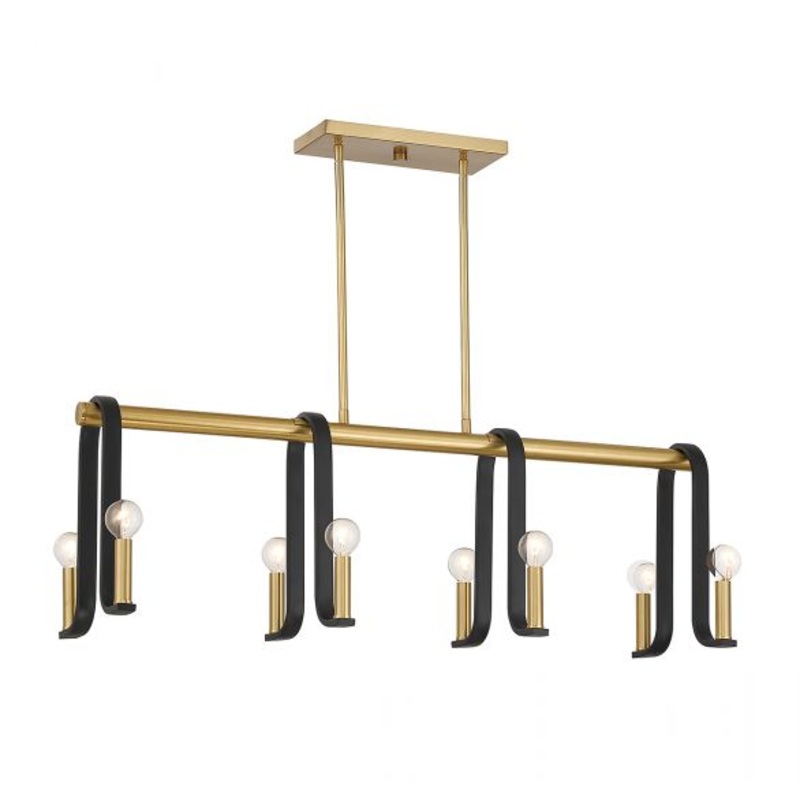 Archway 8-Light Linear Chandelier in Matte Black with Warm Brass Accents - I58423339270
