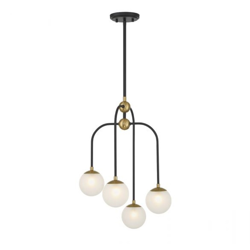 Couplet 4-Light Chandelier in Matte Black with Warm Brass Accents - I58423339266