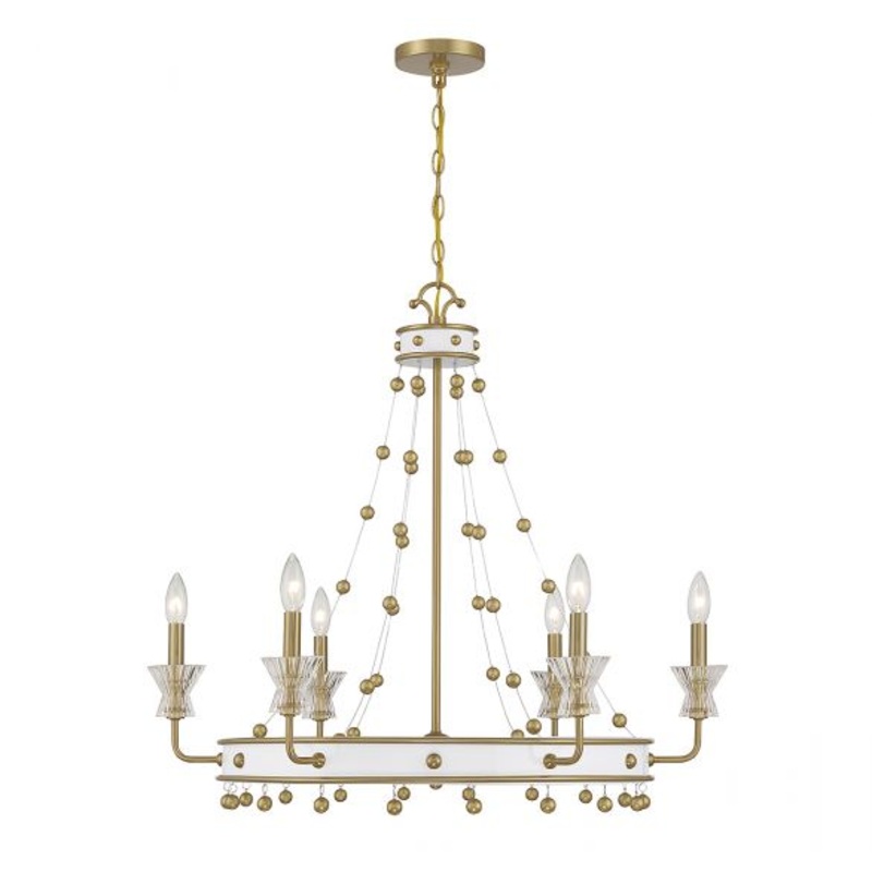 Iris 6-Light Chandelier in White with Warm Brass Accents - I58423339342