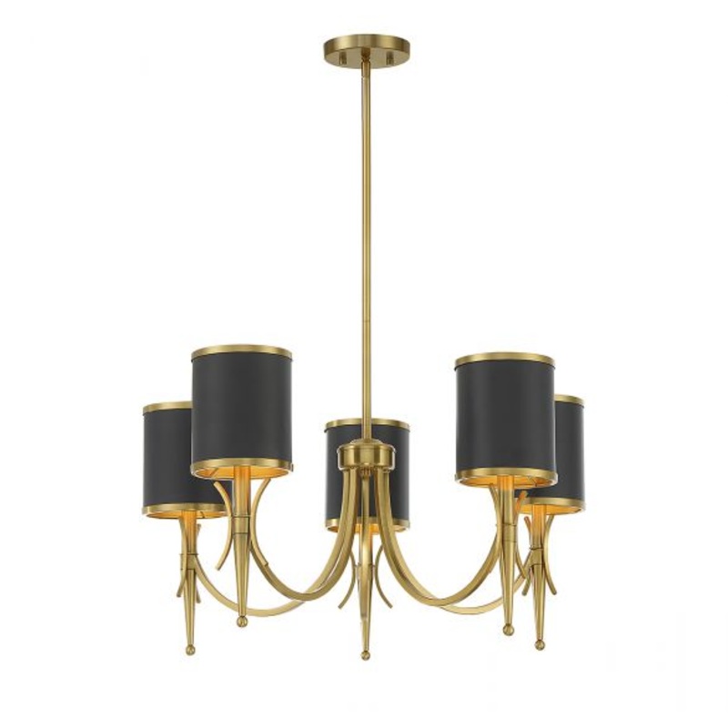 Quincy 5-Light Chandelier in Matte Black with Warm Brass Accents - I58423339271
