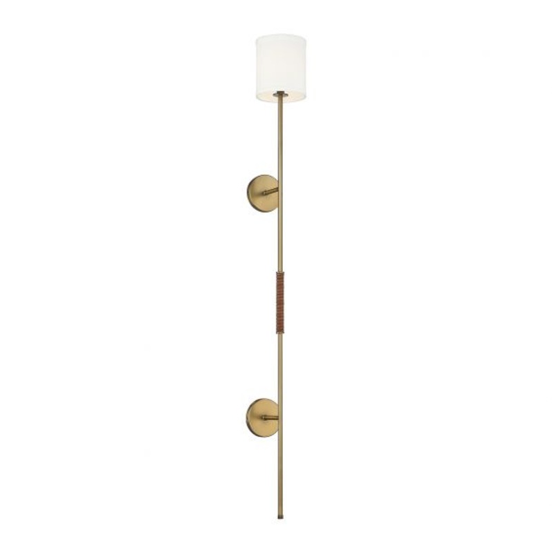 1-Light Plug-In Wall Sconce in Natural Brass with Leather Accent - I58423339032