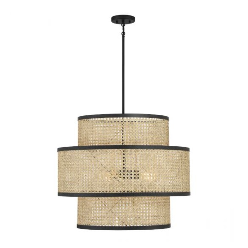 3-Light Pendant in Natural Cane with Matte Black - I58423339038