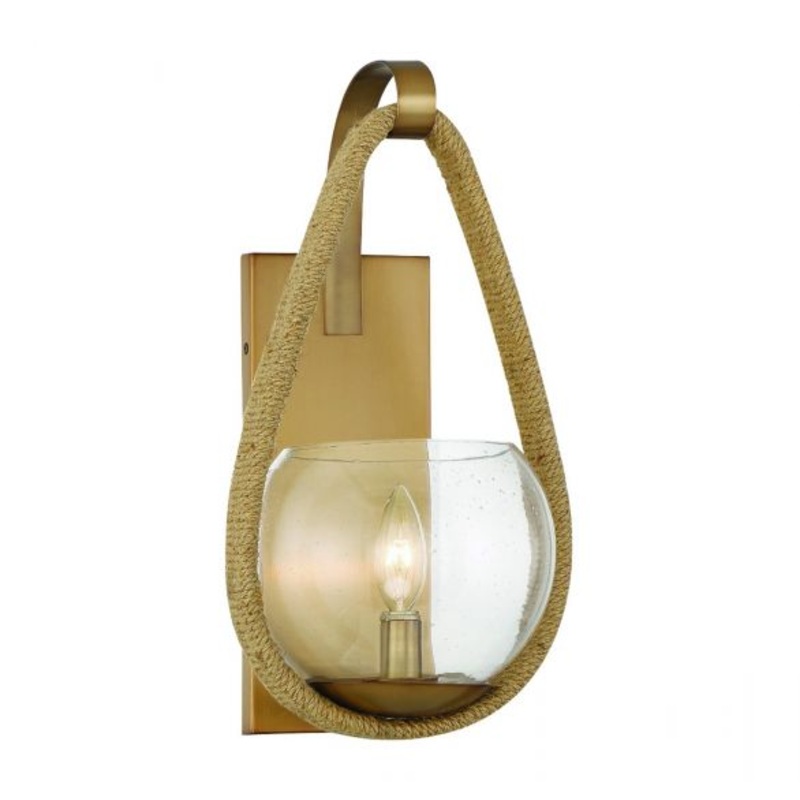Ashe 1-Light Wall Sconce in Warm Brass and Rope - I58423338990
