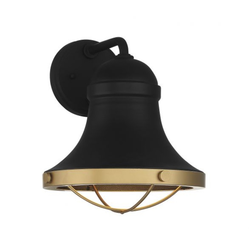 Belmont 1-Light Outdoor Dark Sky Wall Lantern in Textured Black with Warm Brass Accents - I58423339010