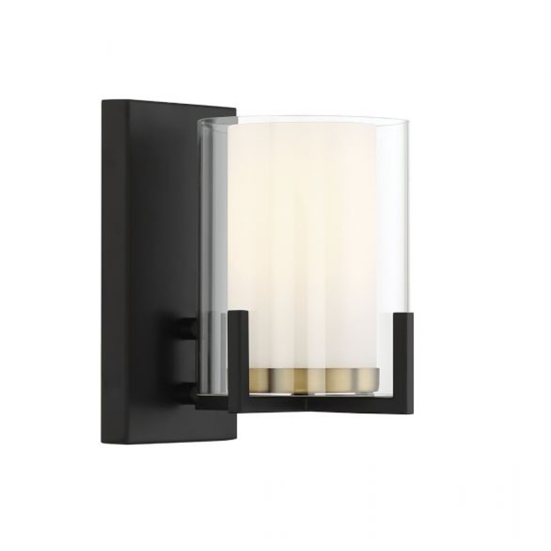 Eaton 1-Light Wall Sconce in Matte Black with Warm Brass Accents - I58423339119