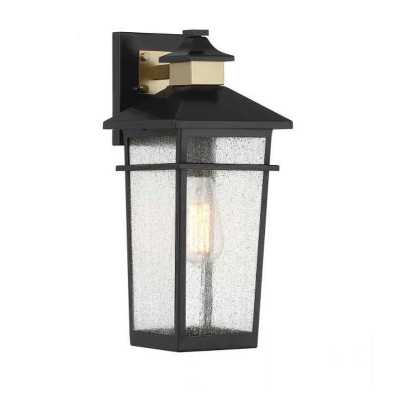 Kingsley 1-Light Outdoor Wall Lantern in Matte Black with Warm Brass Accents - I58423339137