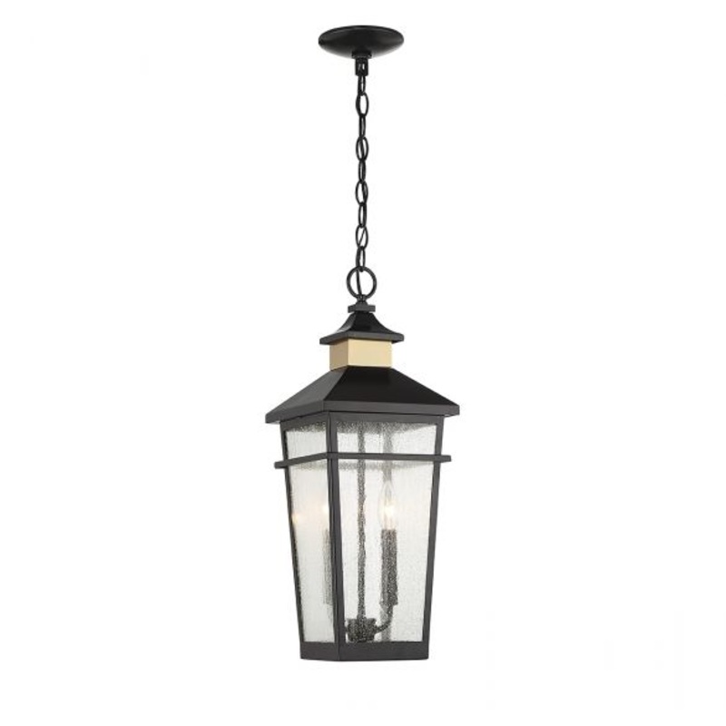 Kingsley 2-Light Outdoor Hanging Lantern in Matte Black with Warm Brass Accents - I58423339132