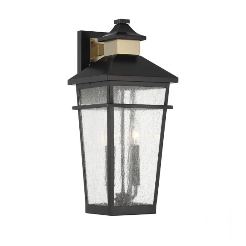 Kingsley 2-Light Outdoor Wall Lantern in Matte Black with Warm Brass Accents - I58423339147